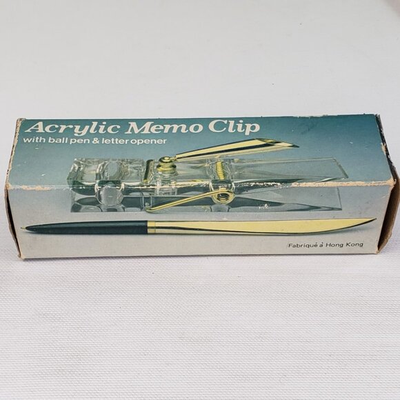 NEW Clear Acrylic Clothespin Memo Clip Ball Pen Letter Opener Vintage Hong Kong - Picture 8 of 10